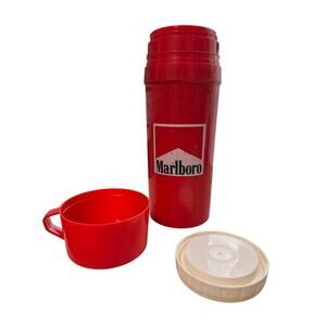 Marlboro Vintage Red & White Thermos Stacking Cups Travel Set